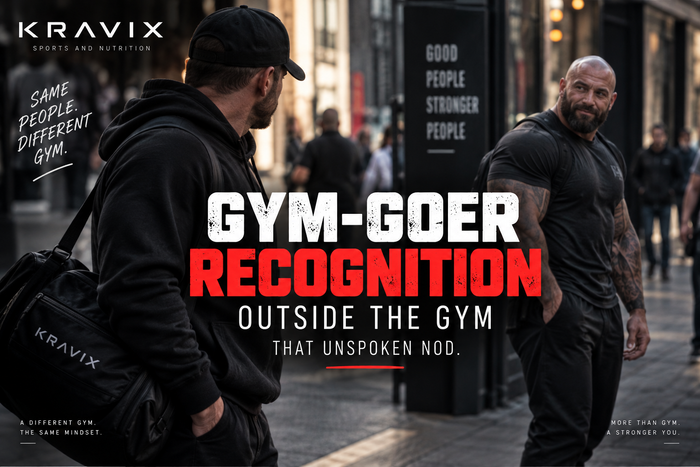 Two gym-goers recognising each other with an unspoken nod outside the gym, representing gym culture and fitness community.