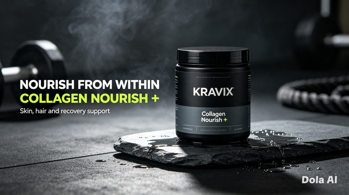 KRAVIX Collagen Nourish + supplement product packaging