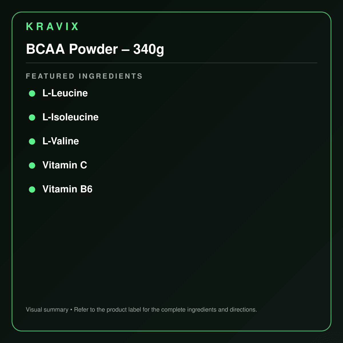 BCAA Powder – 340g featured ingredients