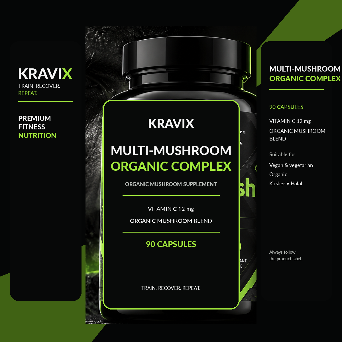 KRAVIX Multi-Mushroom Organic Complex supplement product image