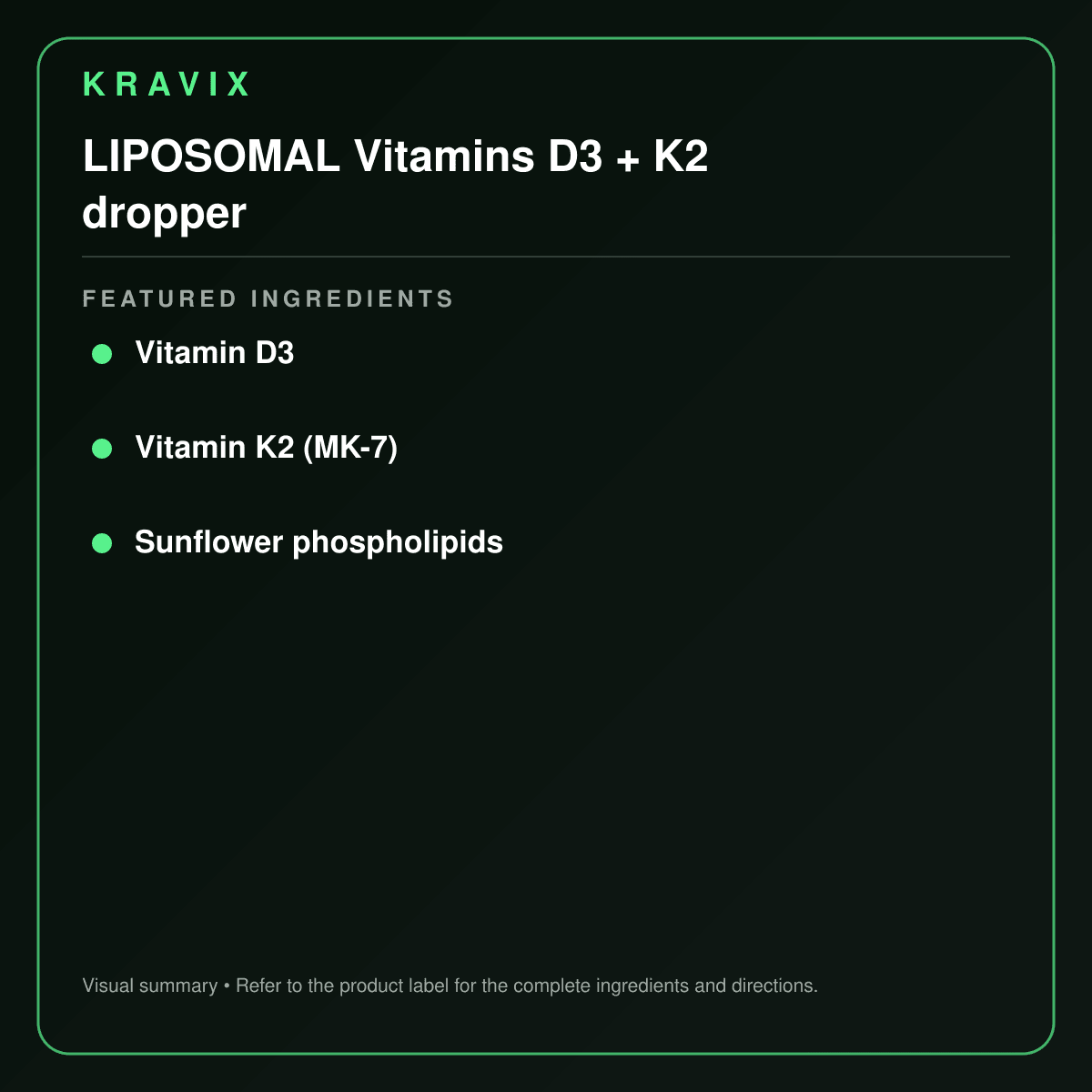 LIPOSOMAL Vitamins D3 + K2 dropper featured ingredients