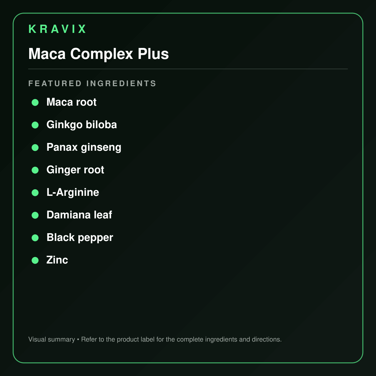 Maca Complex Plus featured ingredients